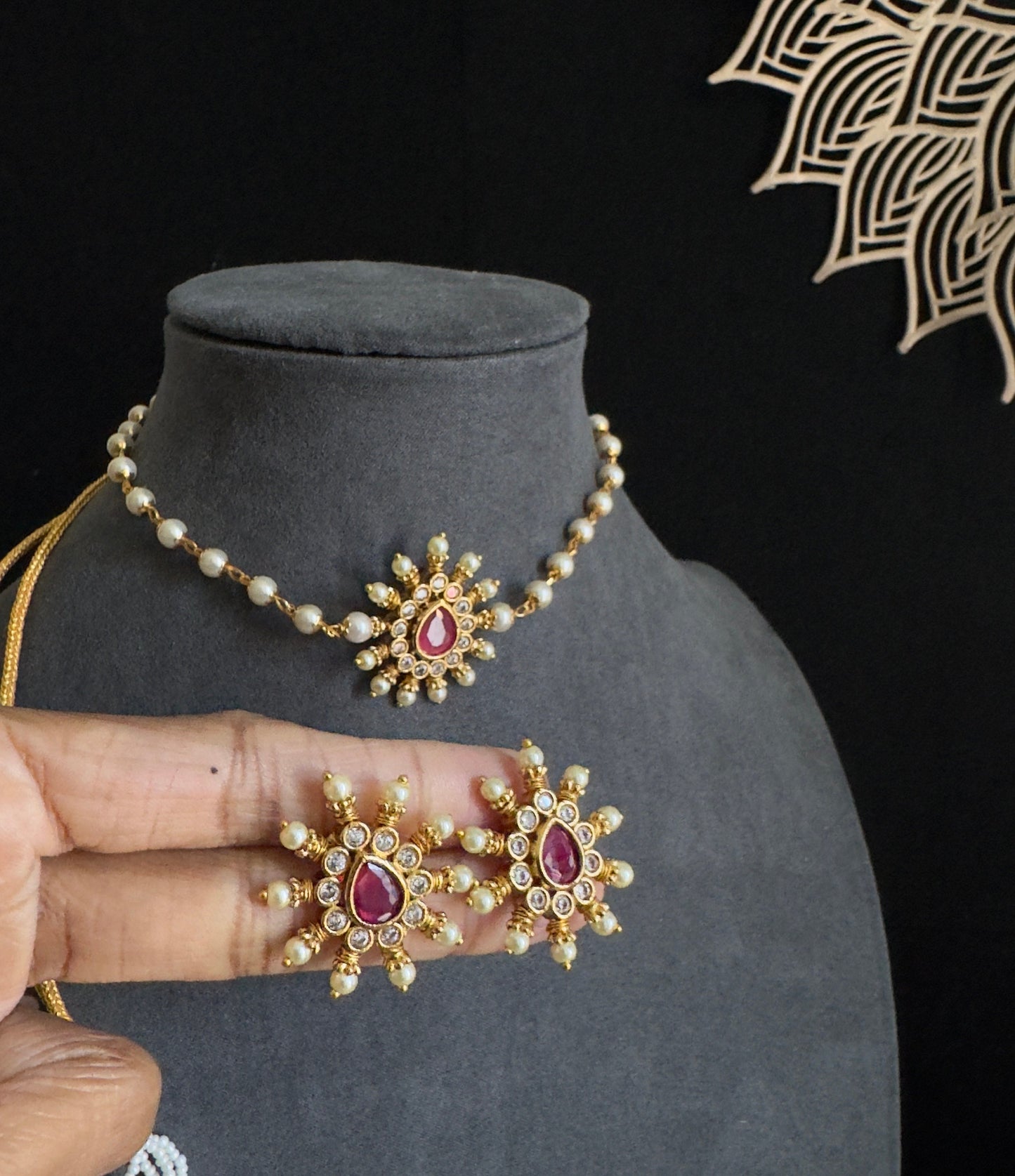 Chakra Pendant Pearl Necklace Set  - BUDGET