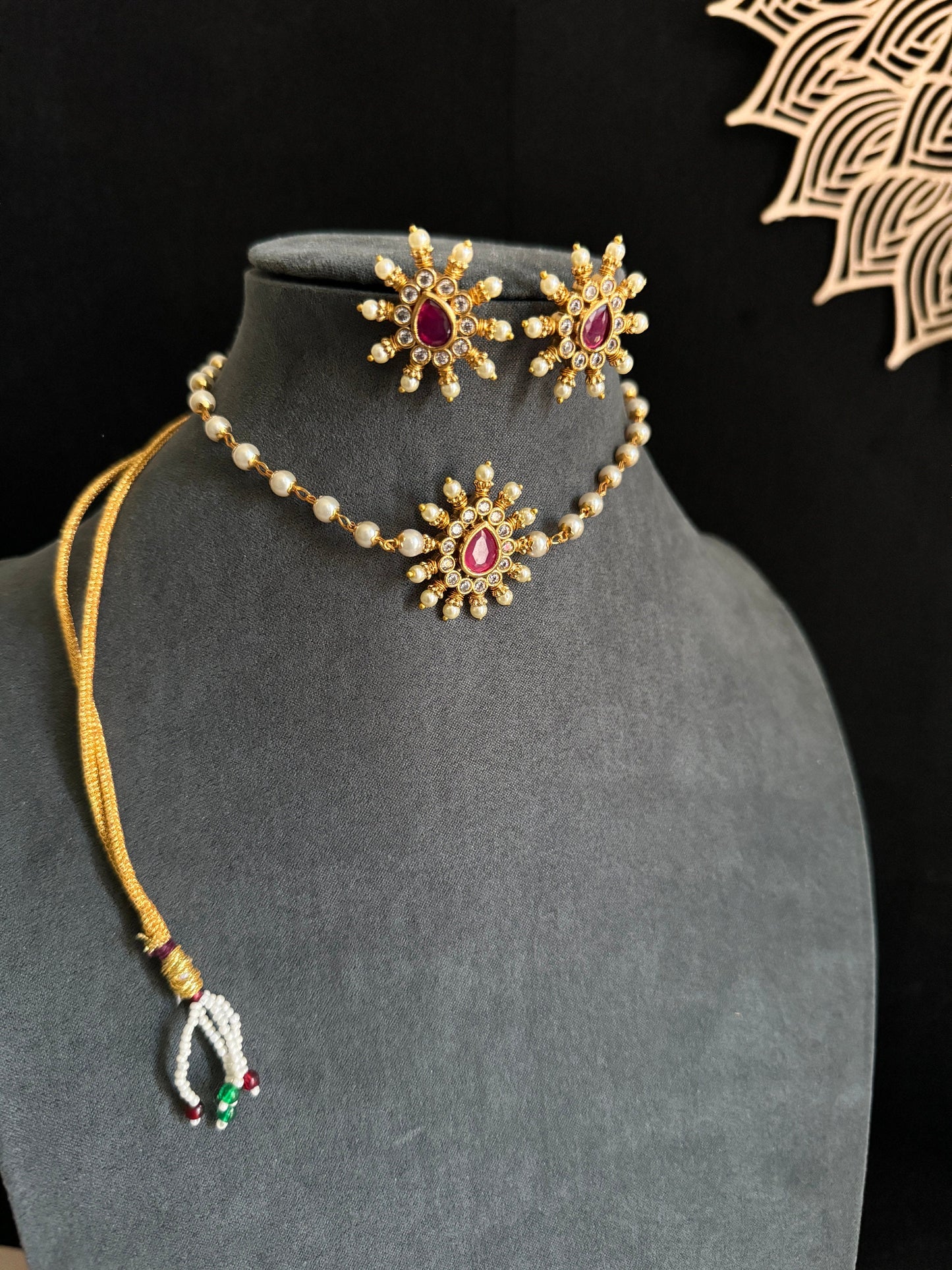 Chakra Pendant Pearl Necklace Set  - BUDGET