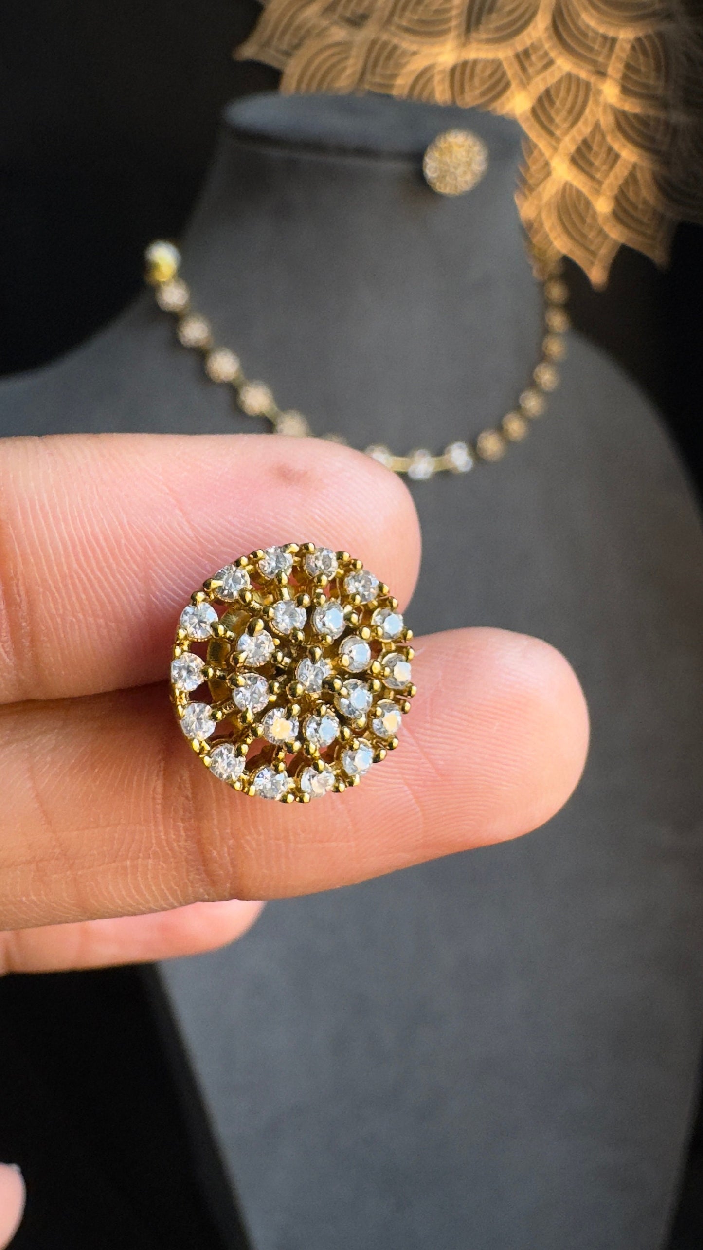 Dainty lightweight Gold Flower Necklace and stud Earrings - AMERICAN DIAMOND