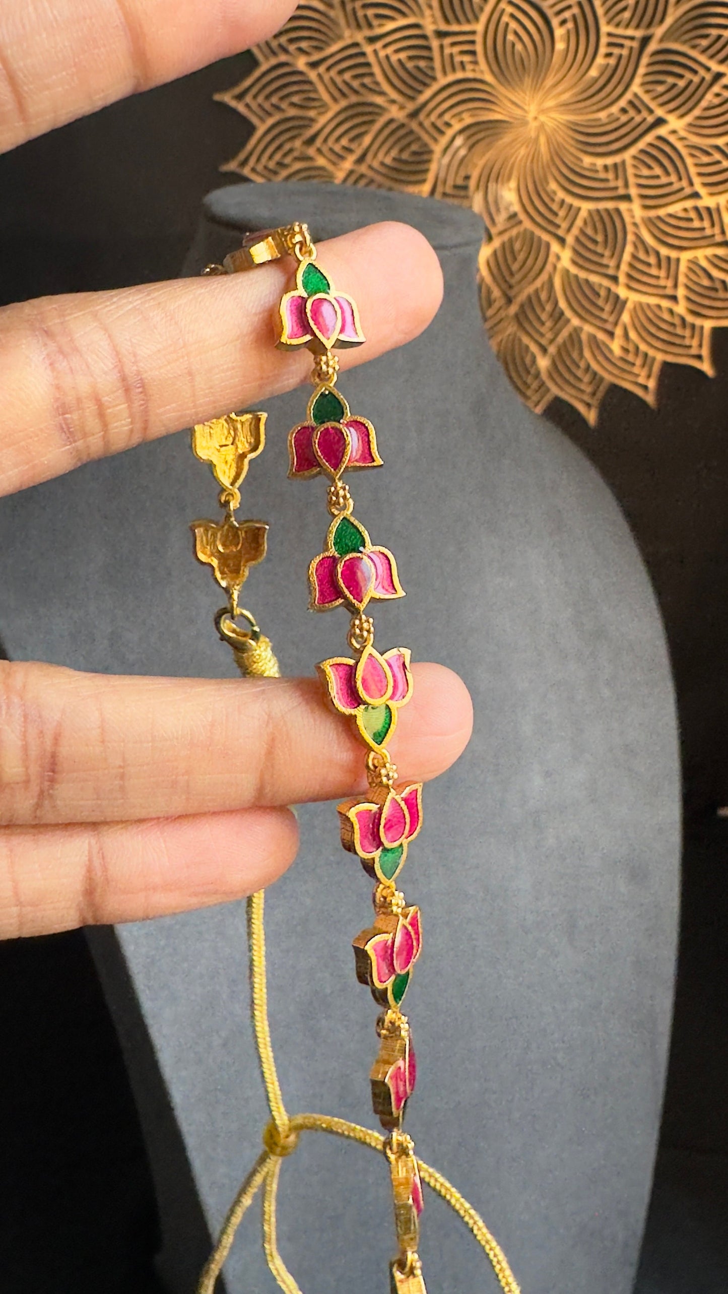 PANOPLY Dainty lotus hand painted Gold-Plated short necklace set/temple jewel/indian antique set/traditional jewel/south Indian jewelry