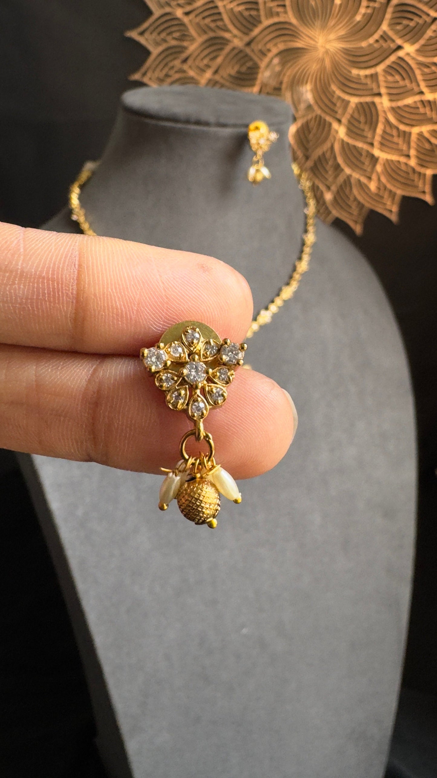 Ruby Pendant Chain Set with Rice Pearl Drops - TRADITIONAL