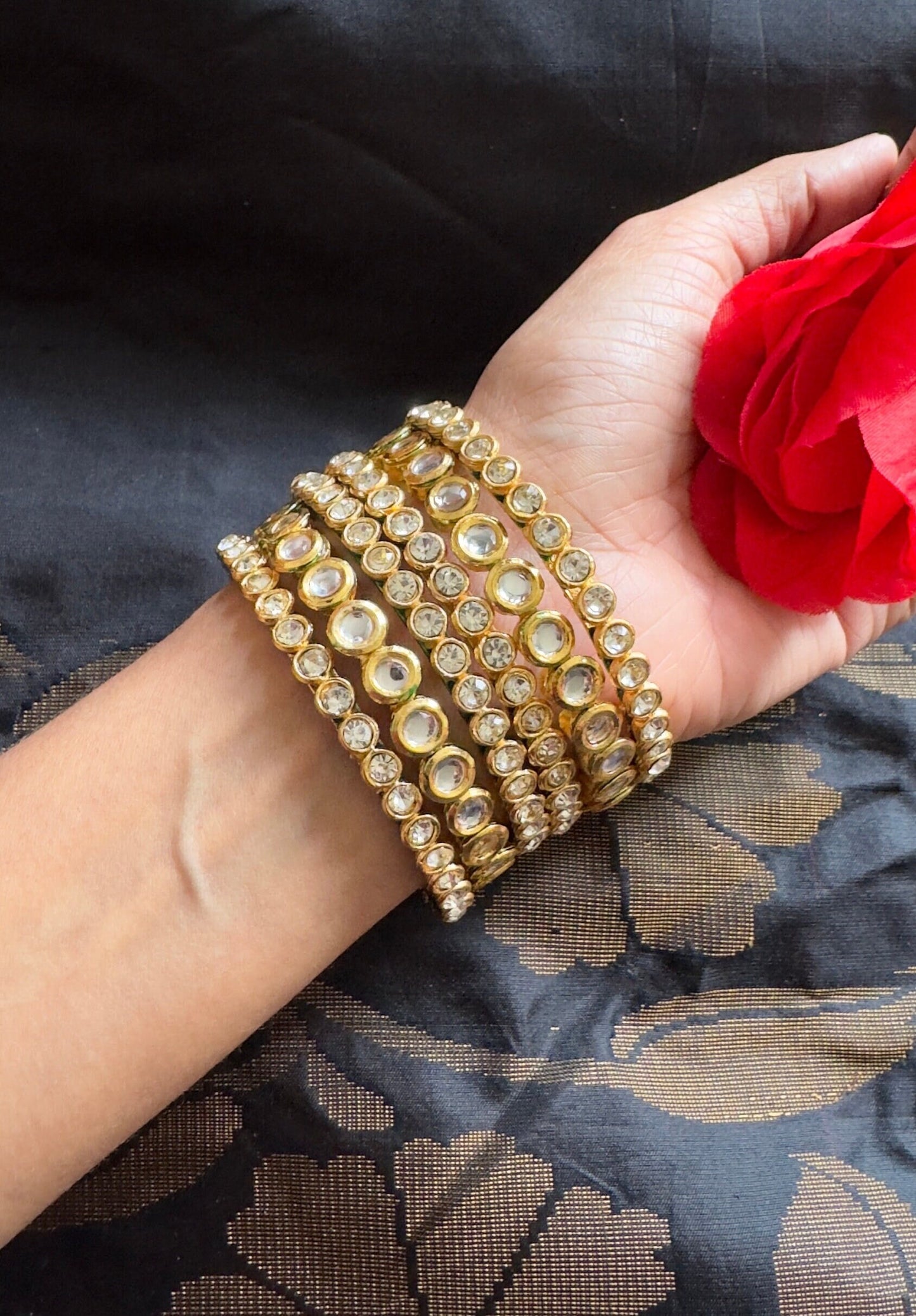 Elegant Gold Kundan Bangle Set of 6 - BOLLYWOOD