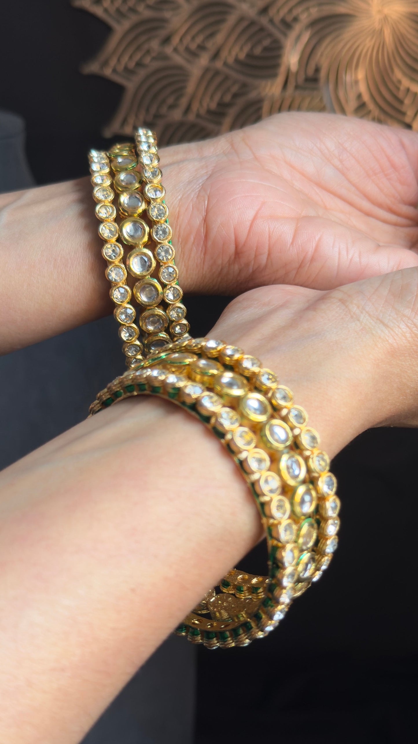 Elegant Gold Kundan Bangle Set of 6 - BOLLYWOOD