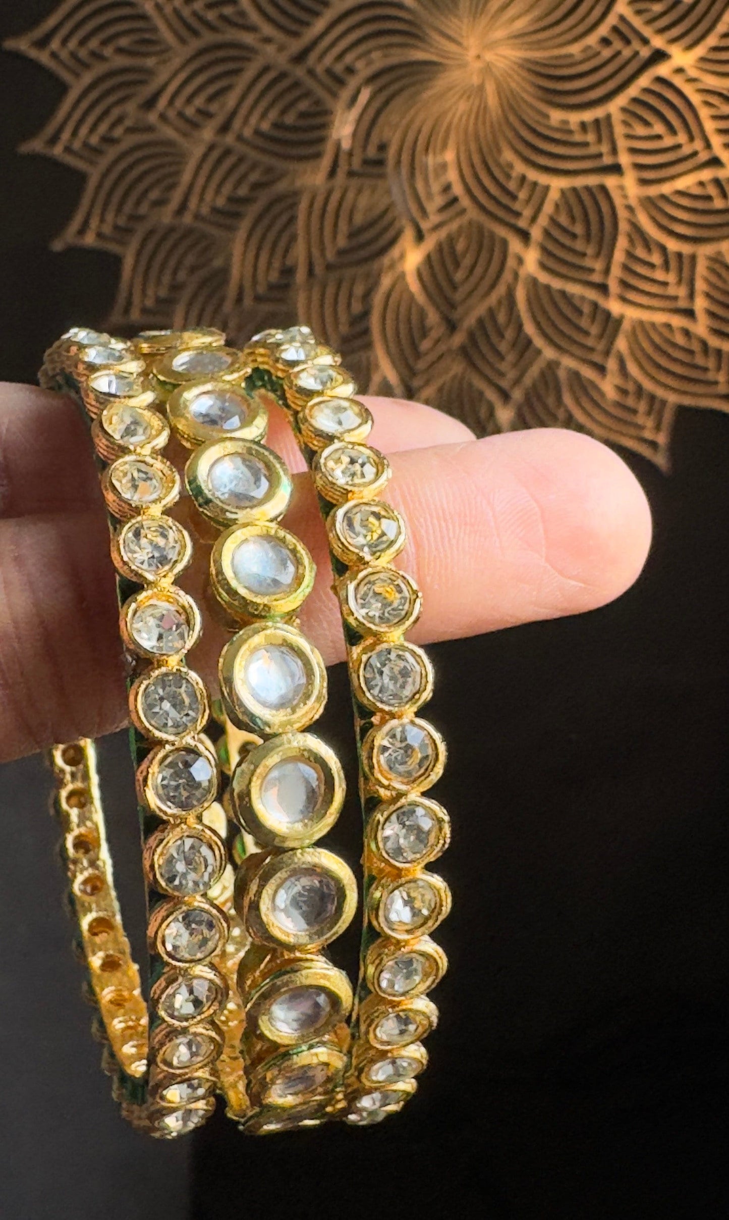 Elegant Gold Kundan Bangle Set of 6 - BOLLYWOOD