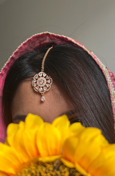 Rose Gold American Diamond Tikka | Forehead Jewelery