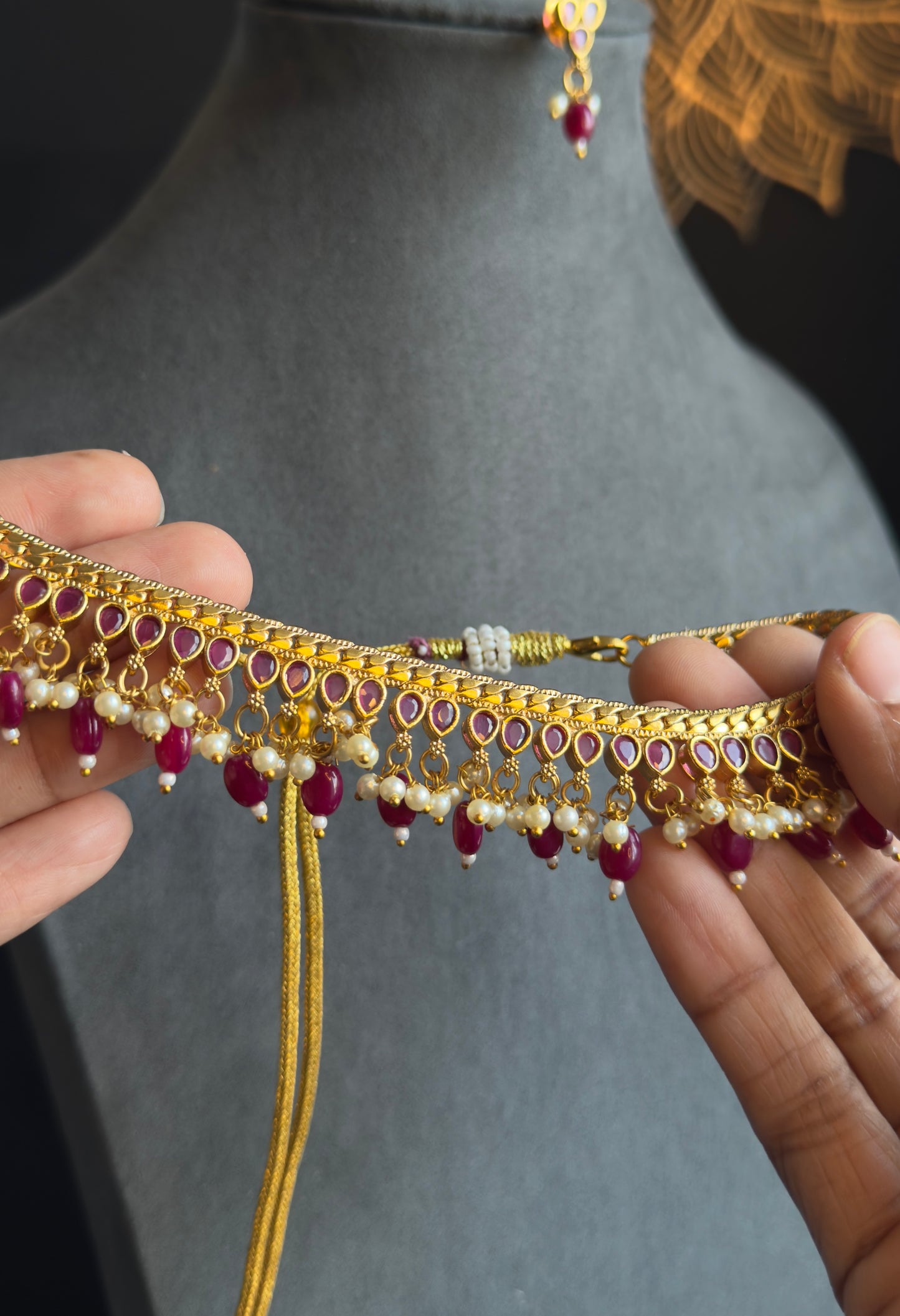 Panoply Beaded Gold South Indian Jewelry kemp Necklace Set - TRADITIONAL jewelry
