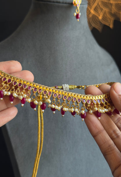 Panoply Beaded Gold South Indian Jewelry kemp Necklace Set - TRADITIONAL jewelry
