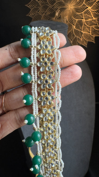 Pearl Faux Kundan Choker Tikka Jhumka Set- BOLLYWOOD