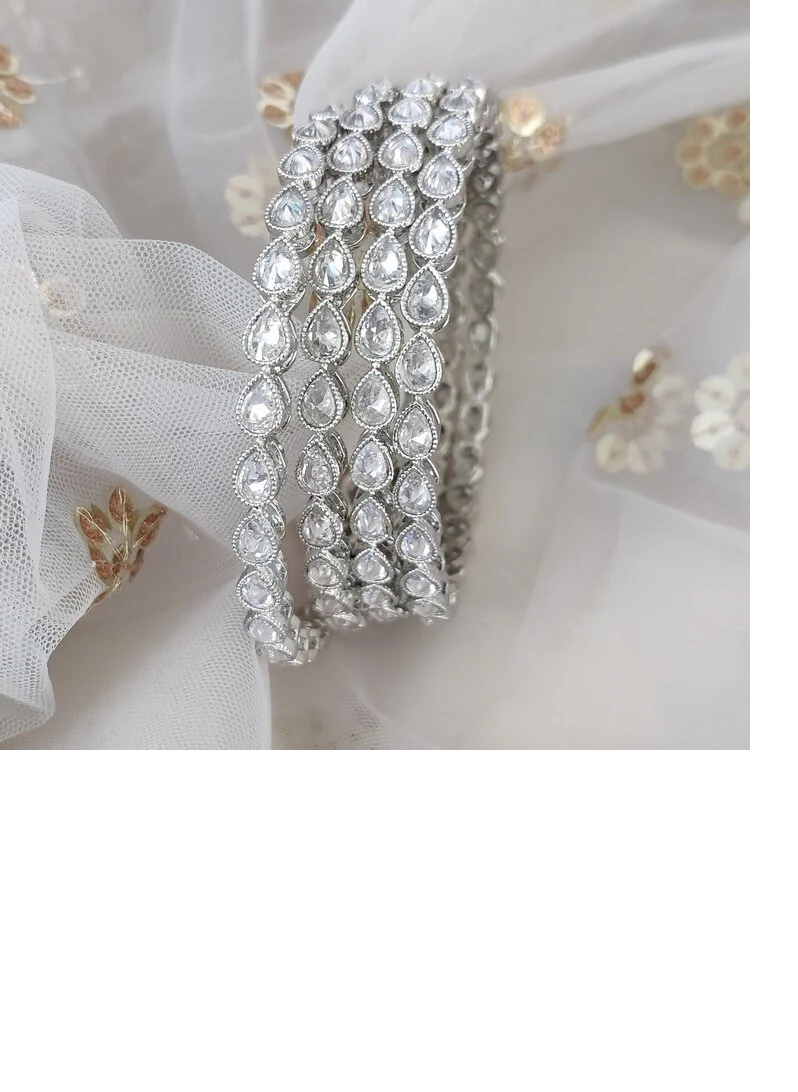 Rhodium Silver  Reverse AD Kundan Bangle | Indian & Pakistani