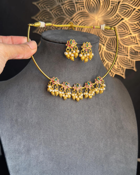 Lotus Inspired  Hasli Necklace Set - FUSION