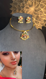 Navarathan Pendant Hasli Necklace Set - FUSION