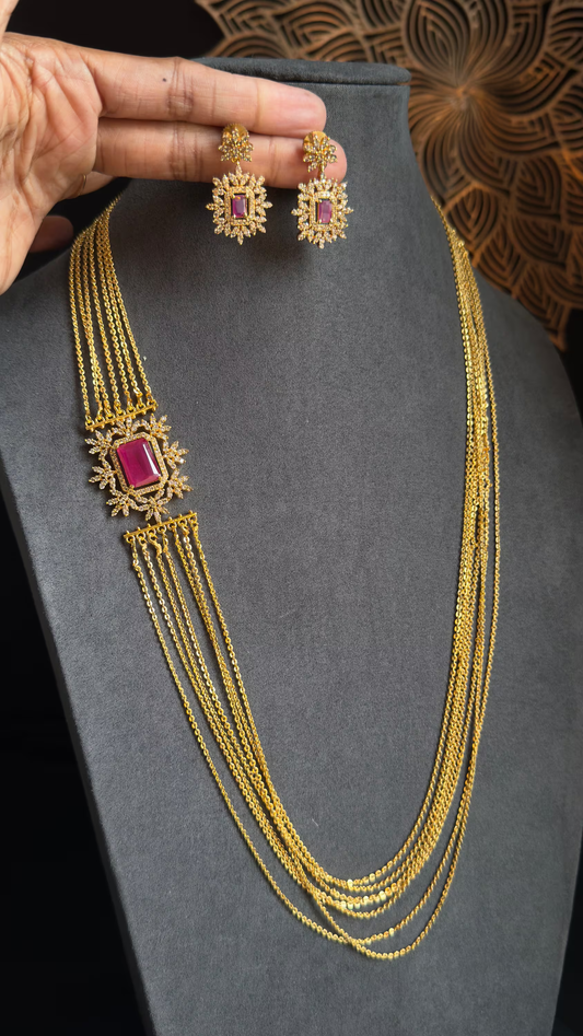 Ruby Gold-Plated Raani Haar Necklace Set - LONG NECKLACE