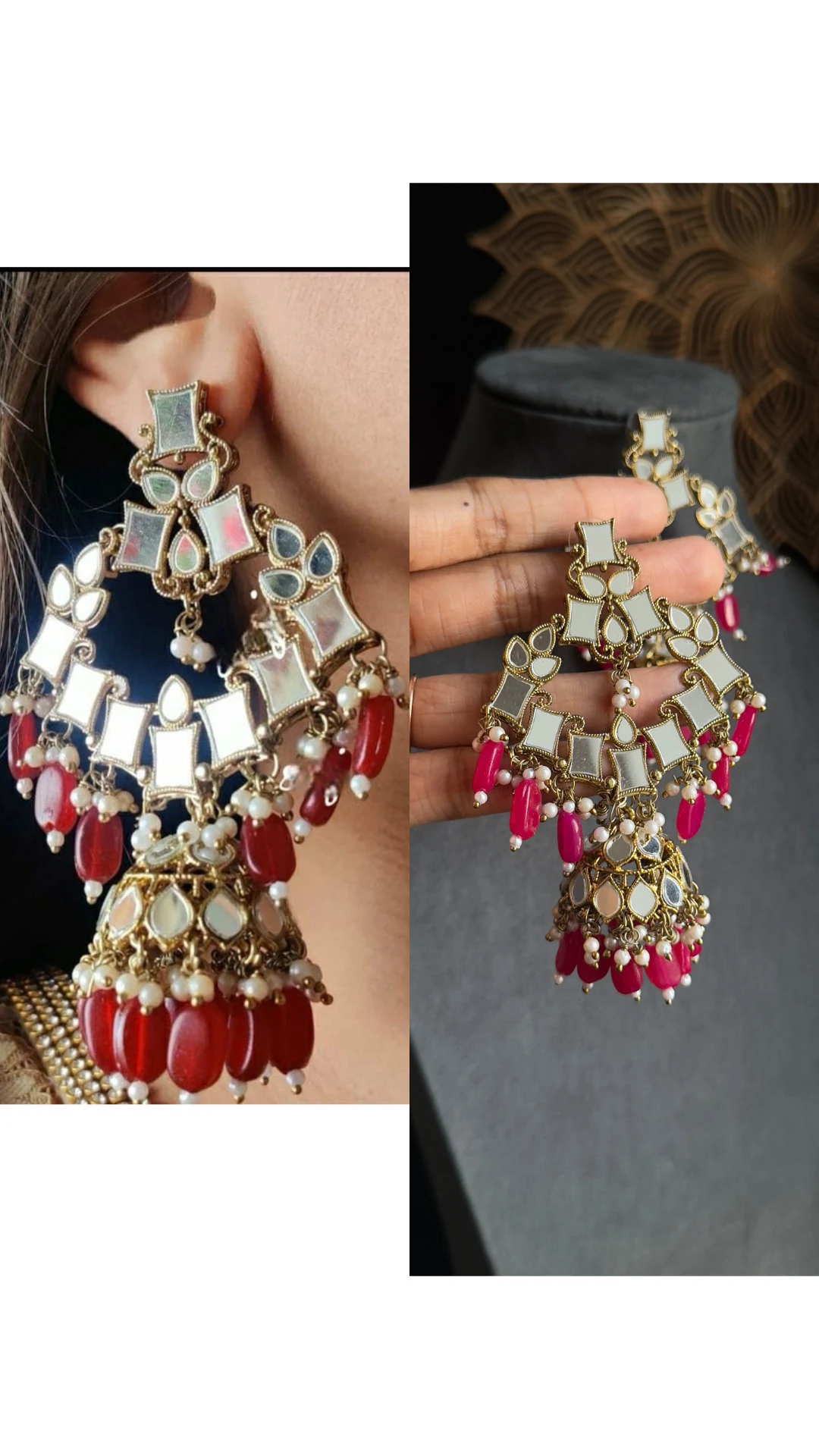 Mirror Chandbali Jhumka Earrings Tikka Set - Various Colour