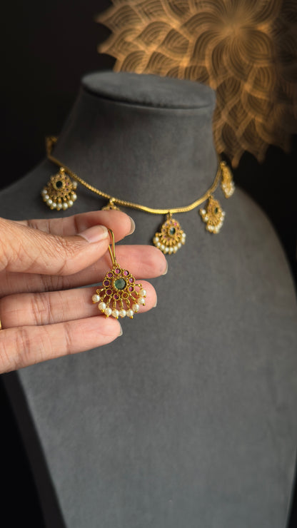 Pretty dainty Multi Pendant Drops Kemp Necklace Set - FUSION