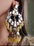 Mirror Chandbali Jhumka Earrings Tikka Set - Various Colour