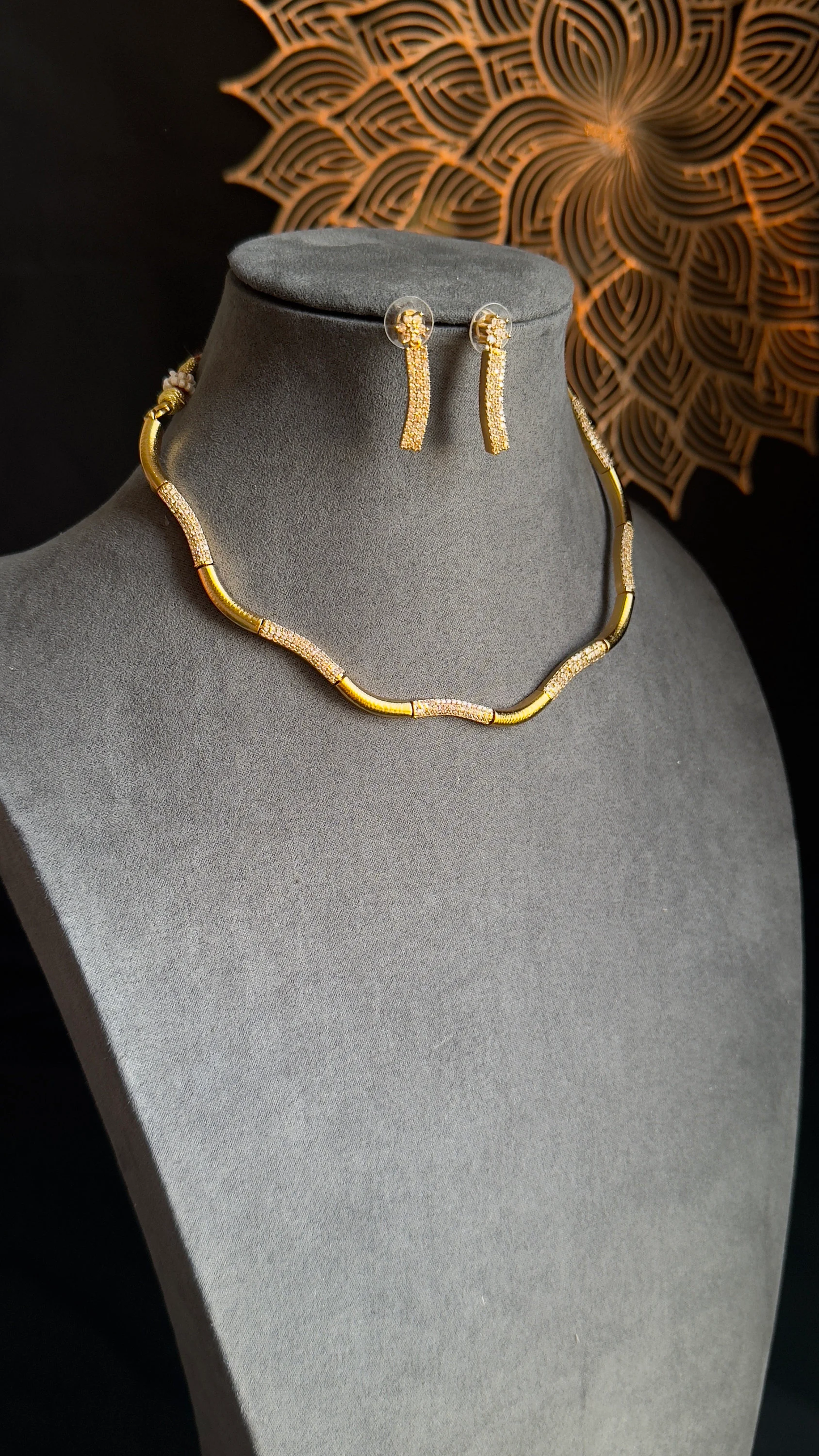 Asymmetric Matt Gold AD Hasli Necklace Set- FUSION