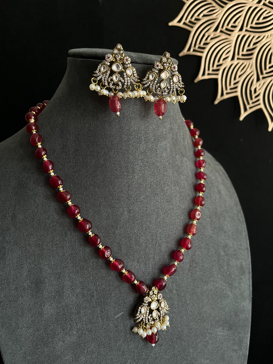 Victorian Elegance Onyx Necklace Set with American Diamonds - Indian BOLLYWOOD