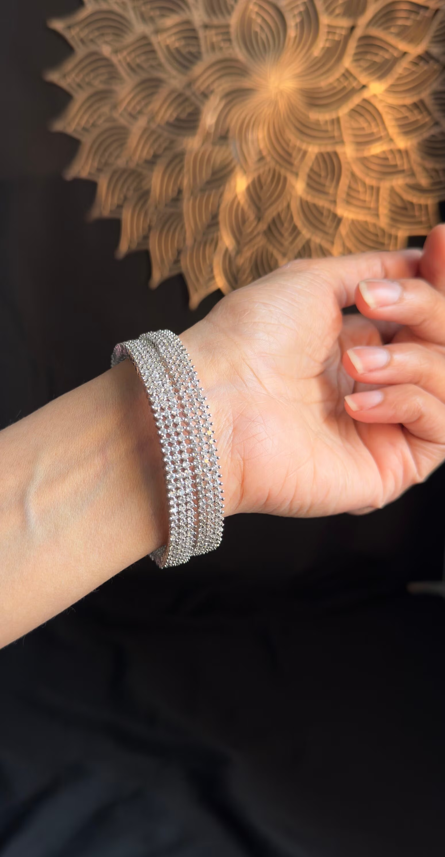 Rhodium Silver Cubic Zirconia Bangles  - INDO WESTERN