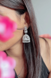 Silver Blossom Jhumka Earrings Zircon Crystals - INDO WESTERN