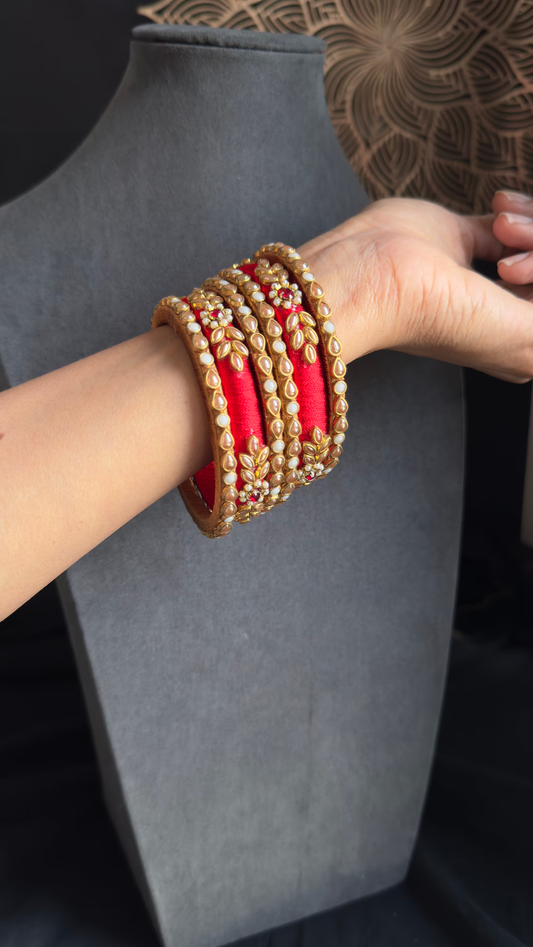 Red Silk Thread Handmade  Kundan Bangle - FUSION