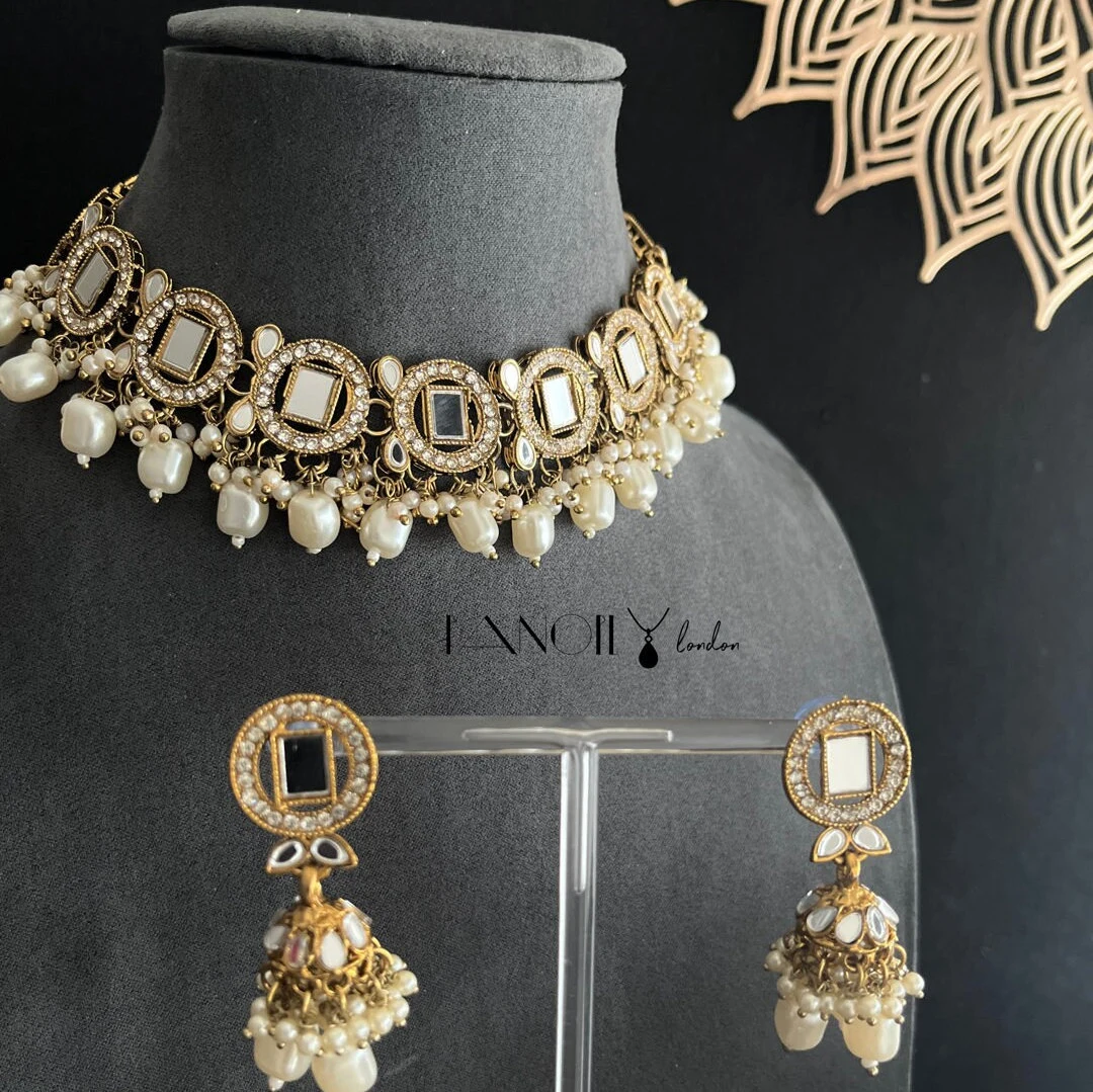 Mirror AD Kundan Choker Jhumka Set - BOLLYWOOD