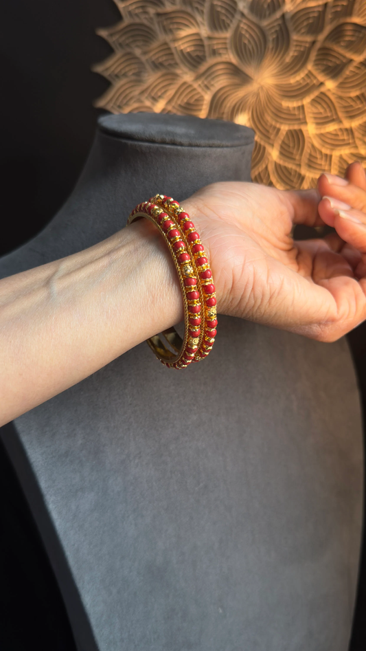 Elegant Gold Plated Coral Pavazha Bangle  - TRADITIONAL