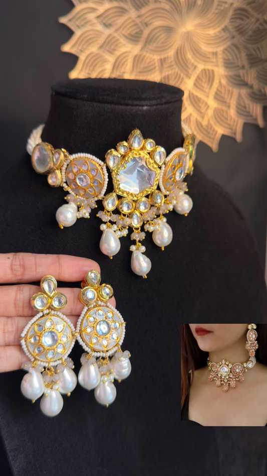 Ethereal Gold Plated Charm Kundan Choker Set - LUXURY