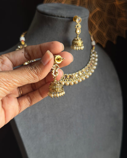 Reverse AD Kundan Choker Set Pearl Jhumka - BOLLYWOOD