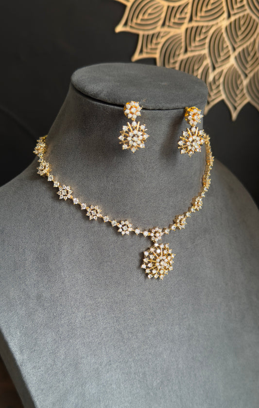 American Diamond Gold Pendant Necklace drop Earrings