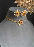 Chakra Pendant Gold Indian Necklace with Stud Earrings
