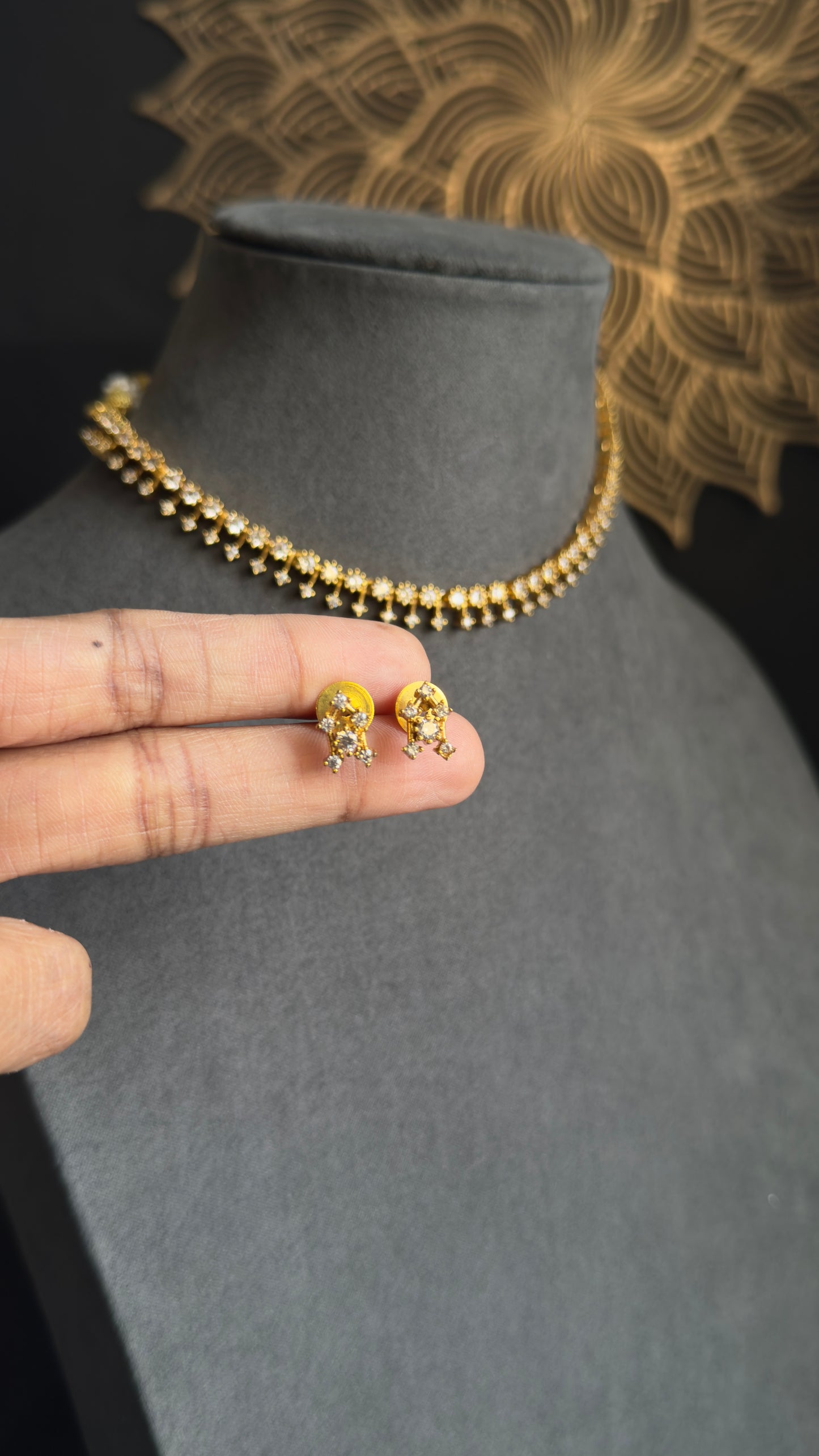 Dainty american diamond Gold jewelry Necklace Set - AD