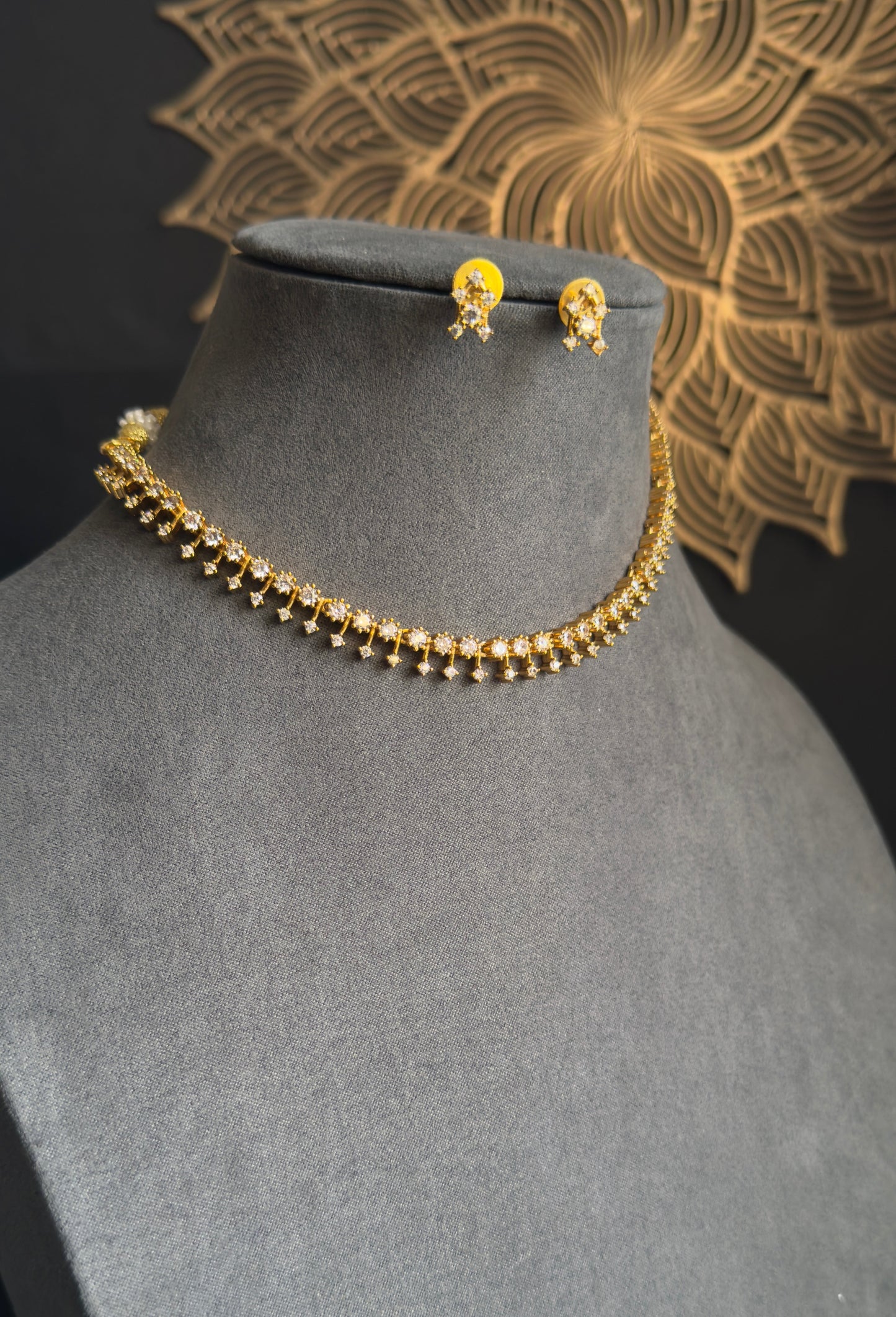 Dainty american diamond Gold Indian jewelry Necklace Set