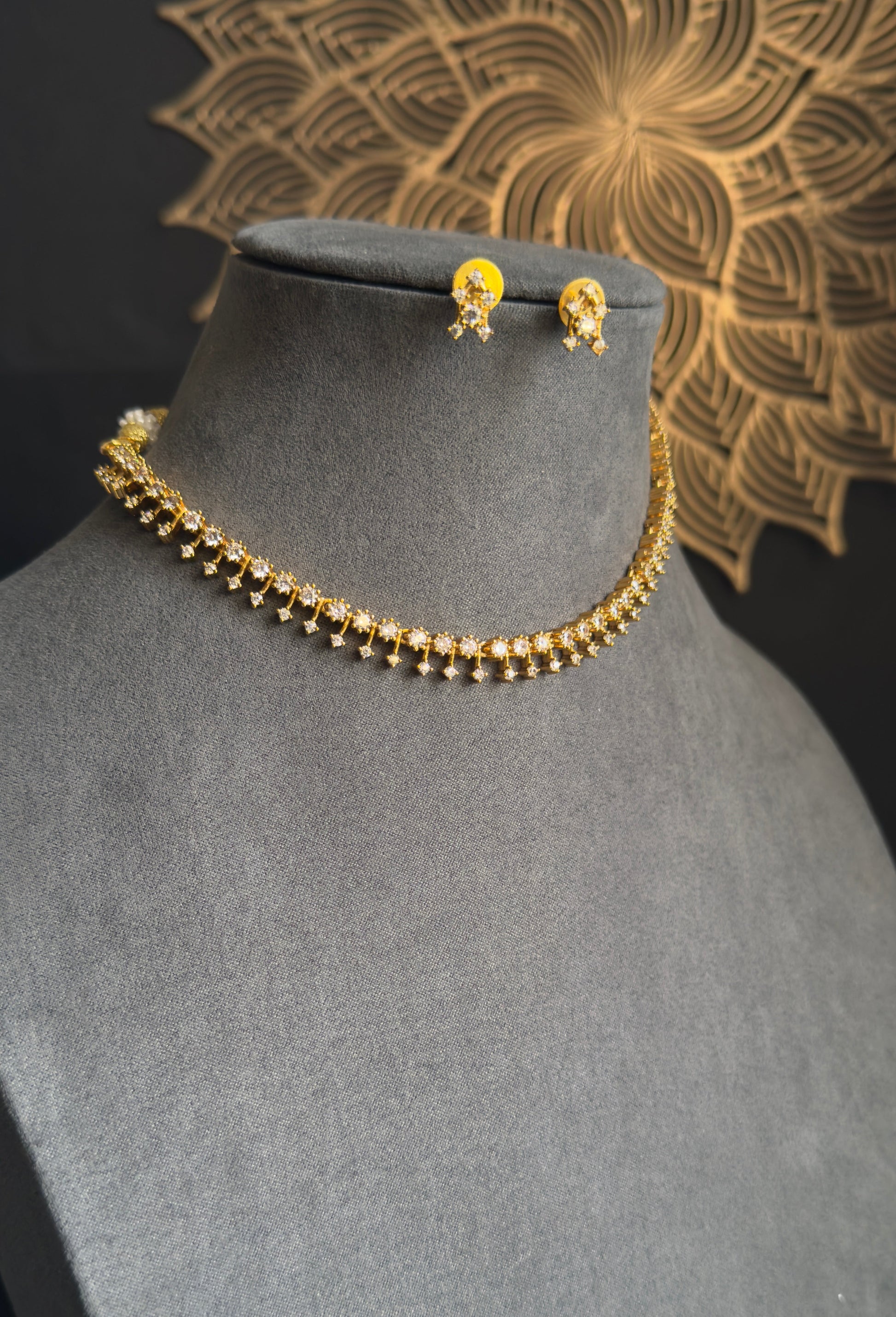 Dainty american diamond Gold Indian jewelry Necklace Set