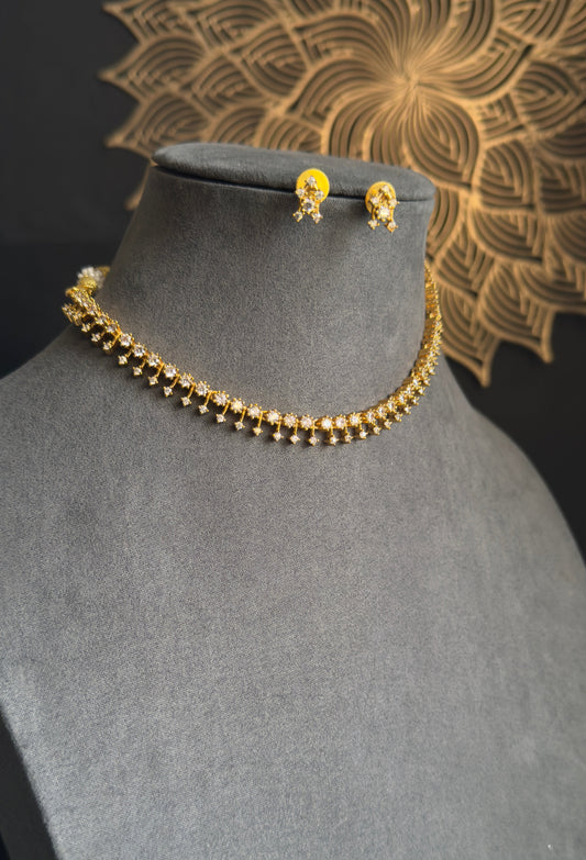 Dainty american diamond Gold Indian jewelry Necklace Set