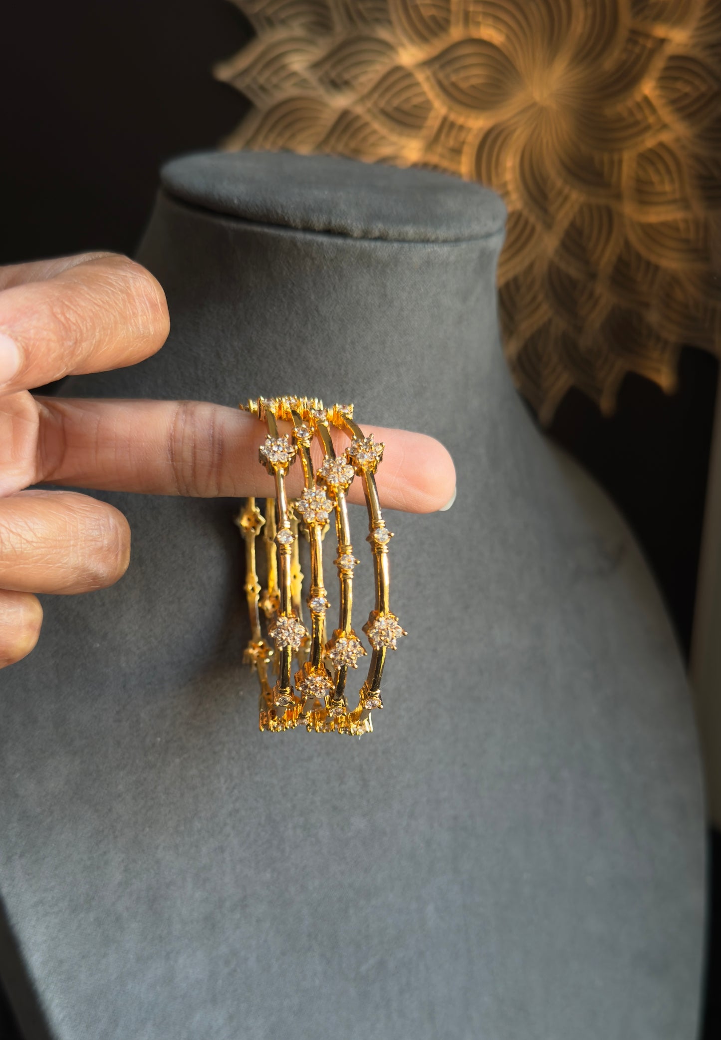 Set of 4 Dainty american diamond Antique Gold South Indian Bangle Kemp Bangle Antique indian bangle- TRADITIONAL