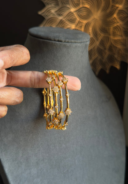 Set of 4 Dainty american diamond Antique Gold South Indian Bangle Kemp Bangle Antique indian bangle- TRADITIONAL
