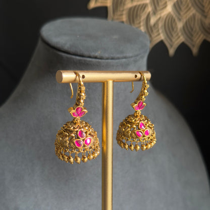 Hoop Style Jadau Gold plated South Indian Earrings Jhumka