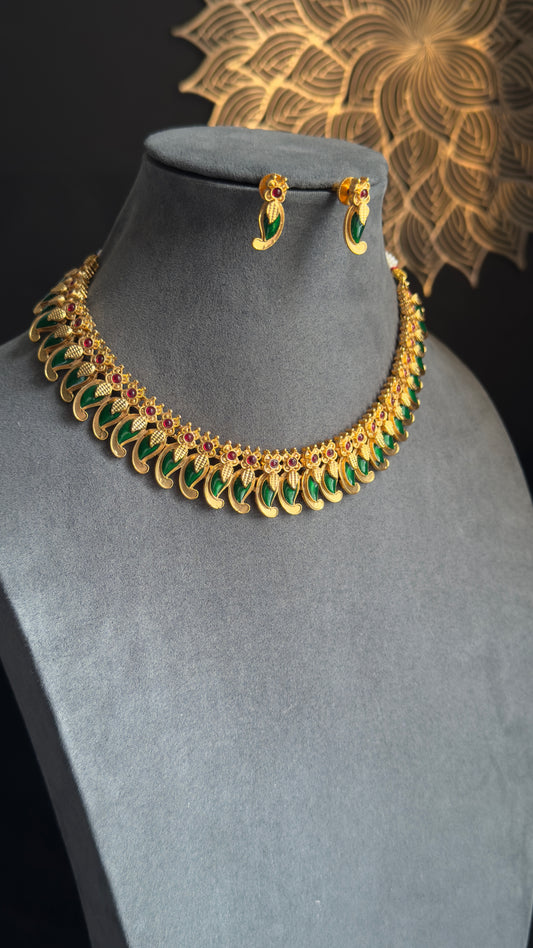 Palakka Kerala Manga palakka Neckpiece- Vine Gold South Indian jewelry Necklace Set -  - TRADITIONAL