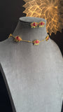 Manju warrier Inspired Real kemp Lotus Necklace with Earrings Lotus Necklace Set South Indian jewelery- Premium