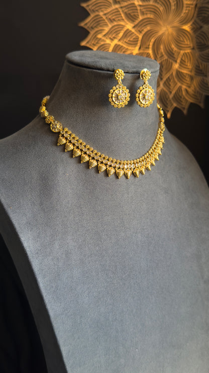 Kemp Gold South Indian jewelry Necklace Set with dangler - TRADITIONAL