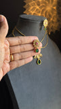 2 line Matt Gold Peacock Pendant Indian Necklace Set flower dangler- AMERICAN DIAMOND