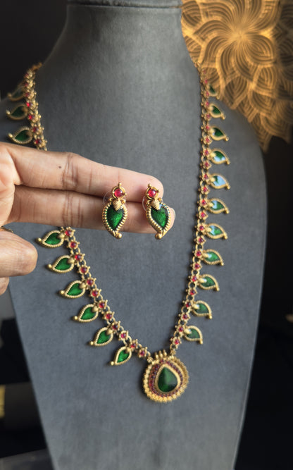 Long Palakka Kerala Manga palakka Neckpiece- Vine Gold South Indian jewelry long Necklace Set - TRADITIONAL