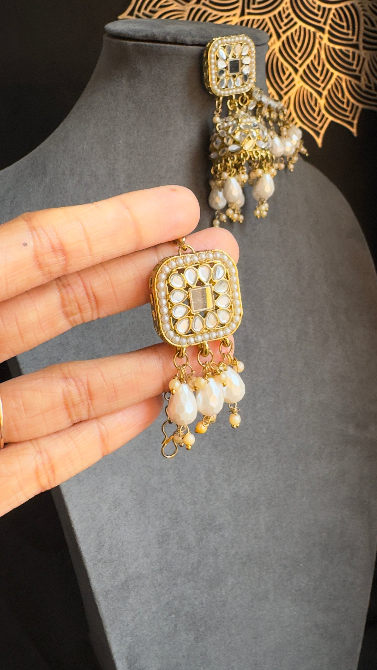 Bahubali Faux Kundan and Pearl Jhumka Earrings  - BOLLYWOOD