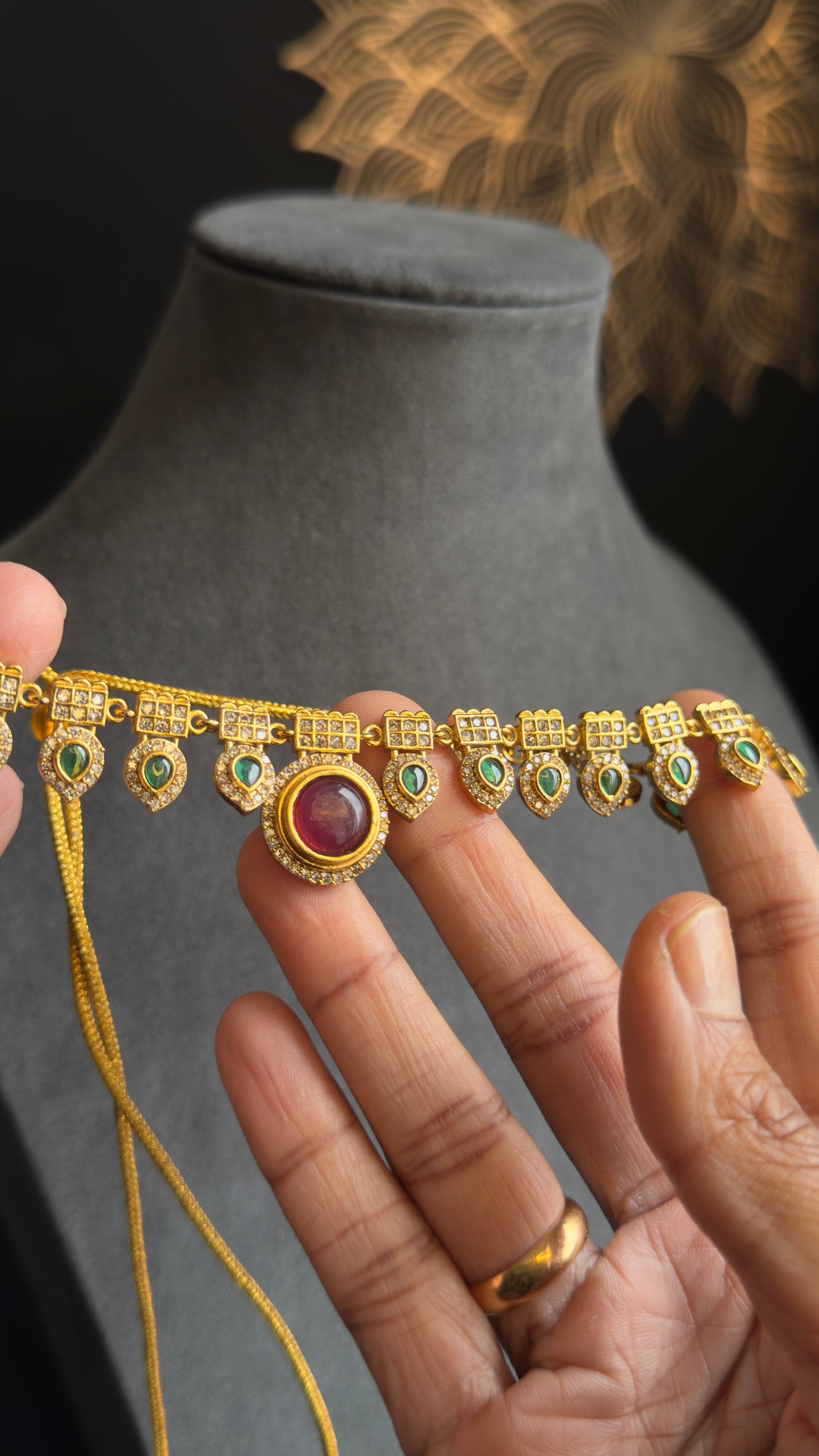 Real kemp Kerala palakka pendant Gold South Indian jewelry Necklace Set - TRADITIONAL