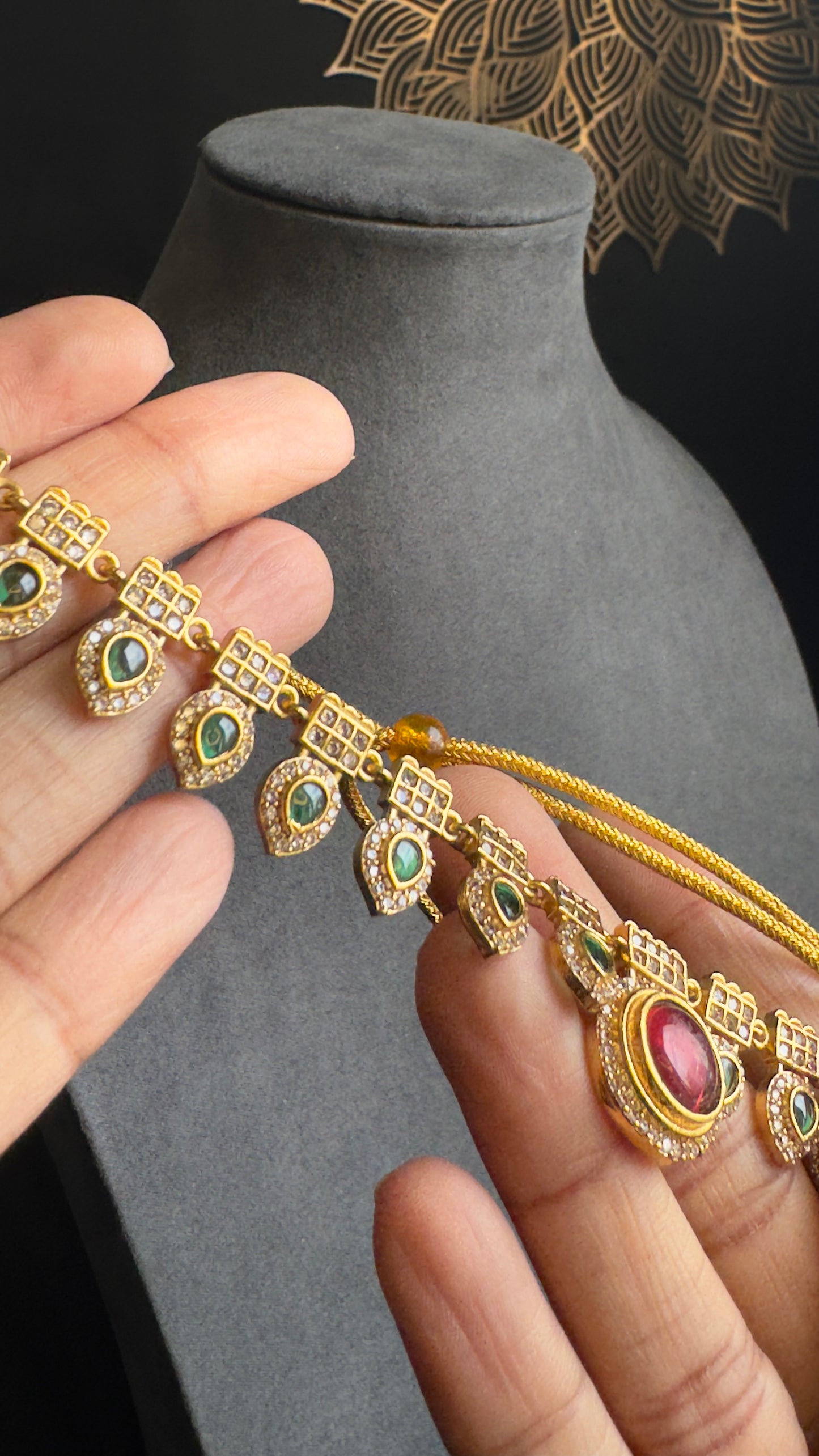 Real kemp Kerala palakka pendant Gold South Indian jewelry Necklace Set - TRADITIONAL