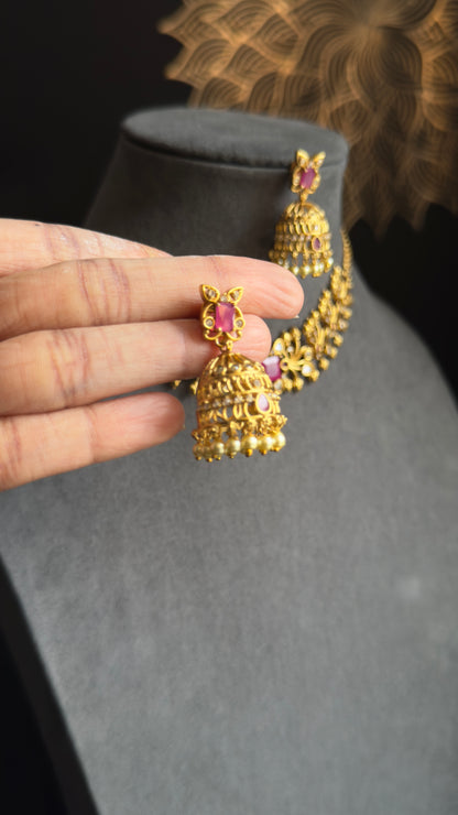 Belt syle Gold South Indian Gold Choker Set with Jhumka earrings- TRADITIONAL