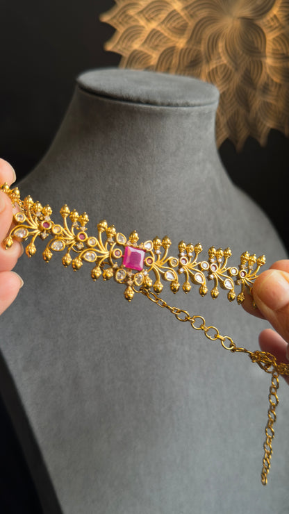 Belt syle Gold South Indian Gold Choker Set with Jhumka earrings- TRADITIONAL