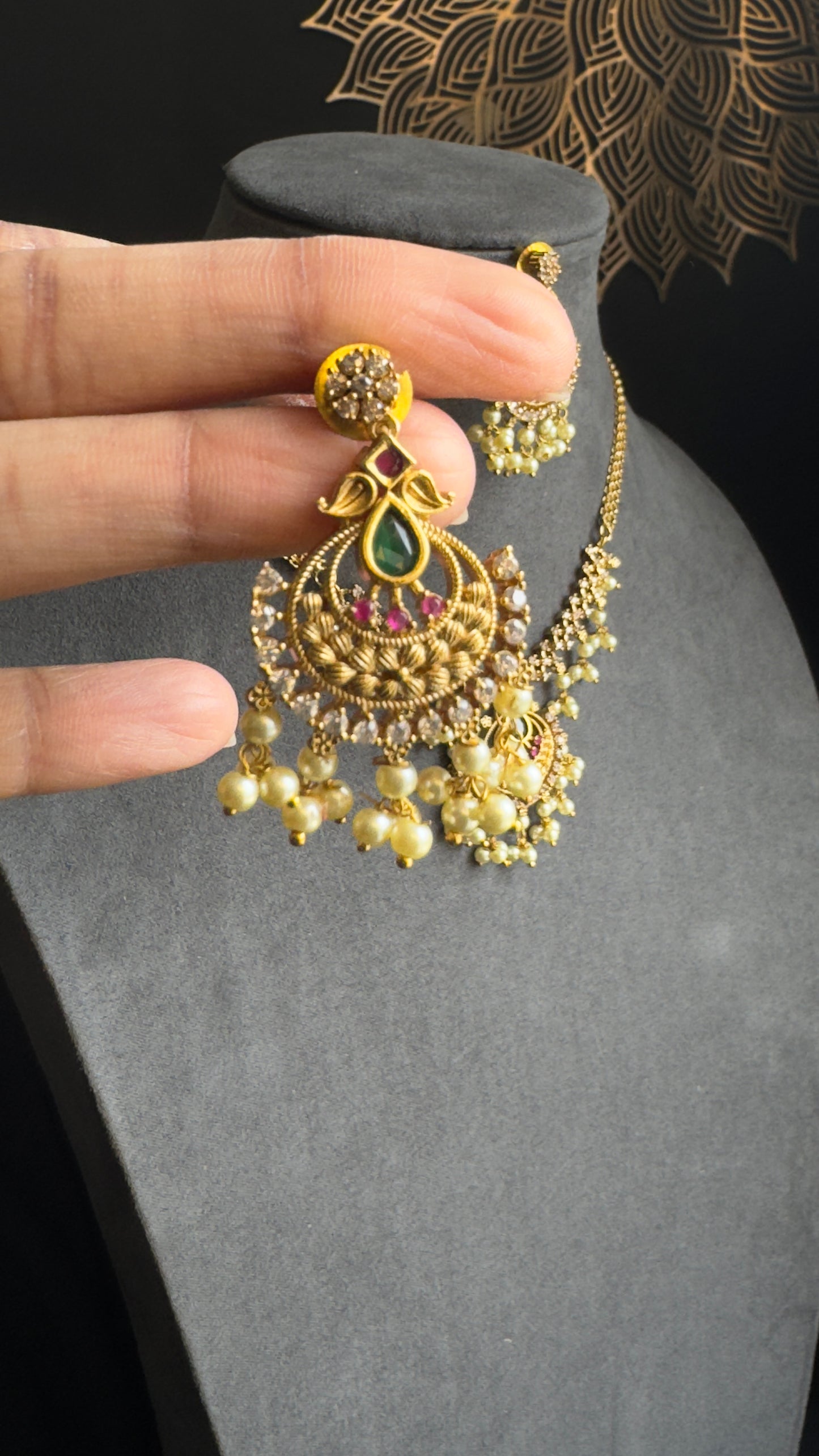 Ruby Gold South Indian Jewelry AD Necklace Set - TRADITIONAL TRADITIONAL