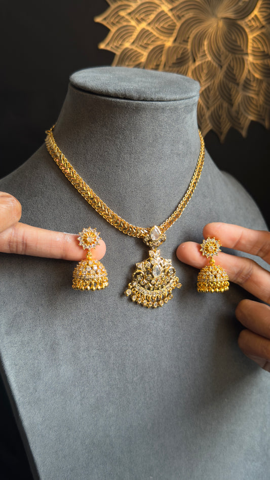 Impon Atigai Microgold Traditional  Gold South Indian Jewelry Necklace jhumki Set - TRADITIONAL