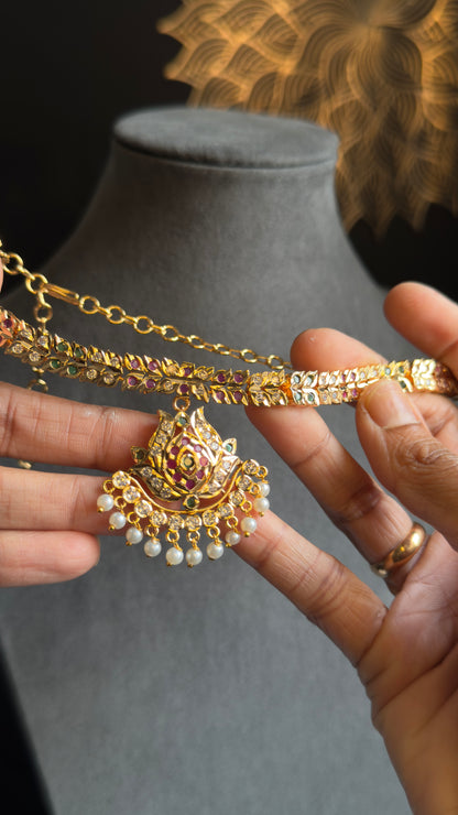 Impon Pearl Atigai Microgold Traditional  Gold South Indian Jewelry Necklace jhumki Set - TRADITIONAL
